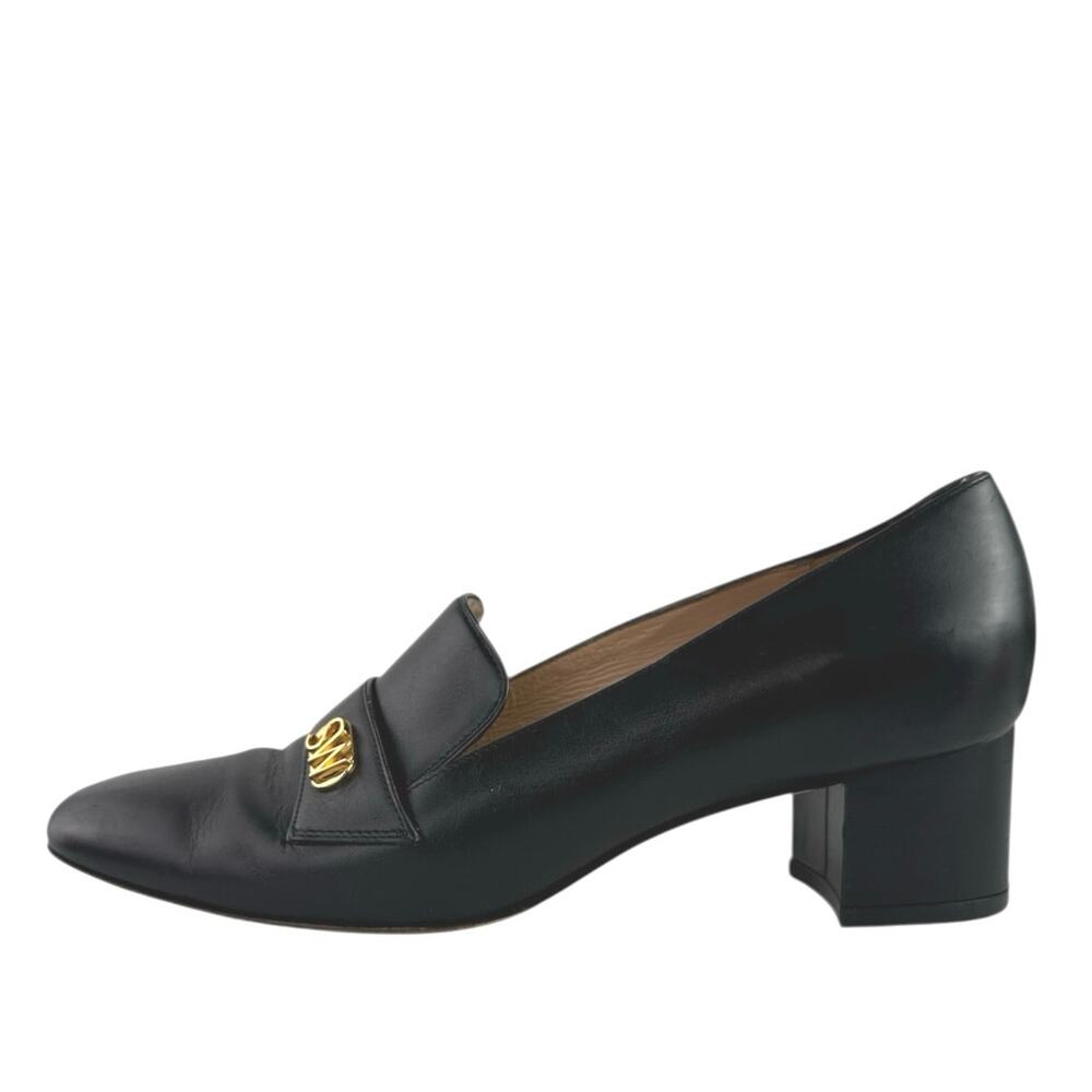 Stuart Weitzman Riela 50 Women's Black Leather Block Heels Slip On Pumps Sz 8.5